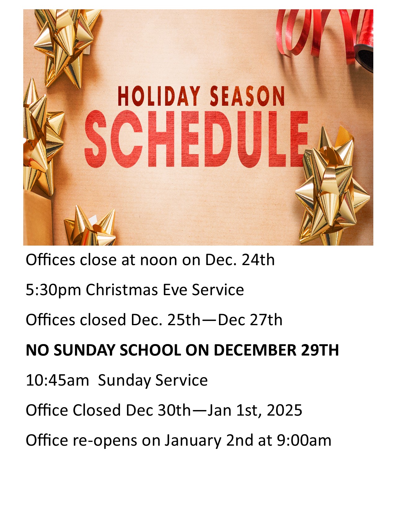 Christmas Holiday Closures