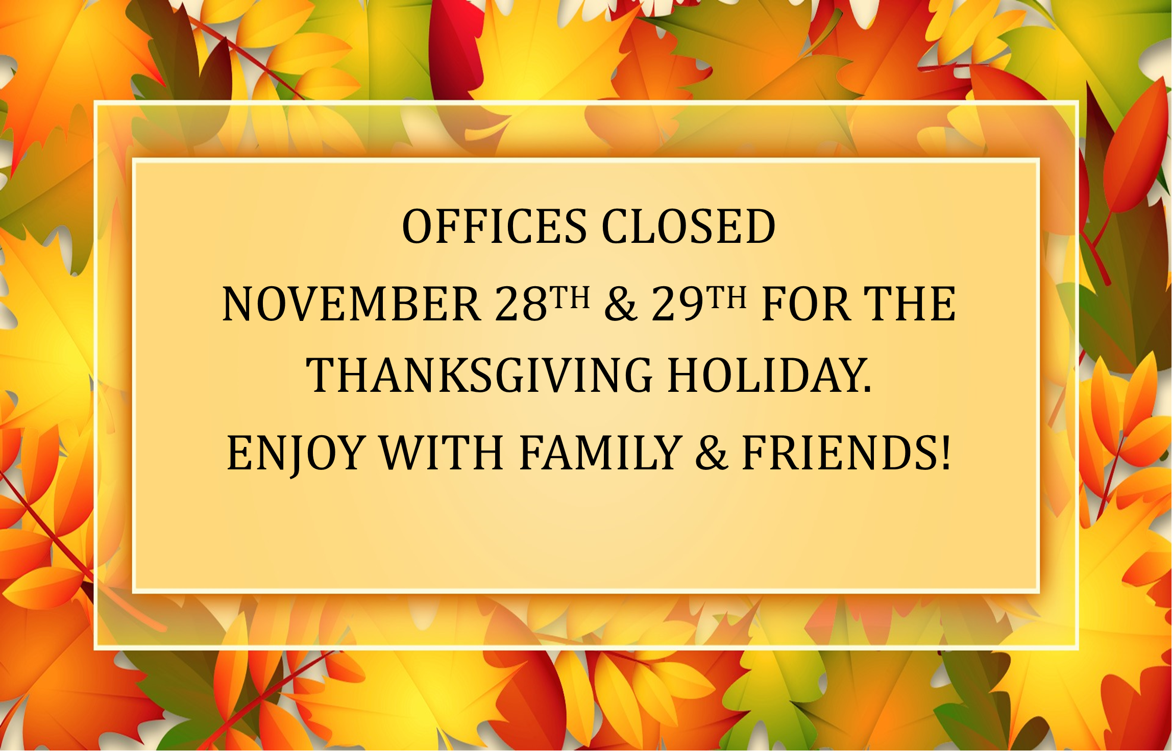 Offices Closed for Thanksgiving